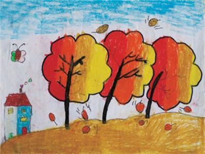 小学生画秋天的图画蜡笔（小学生画一幅秋天）-图3
