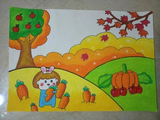 小学生画秋天的图画蜡笔（小学生画一幅秋天）-图1