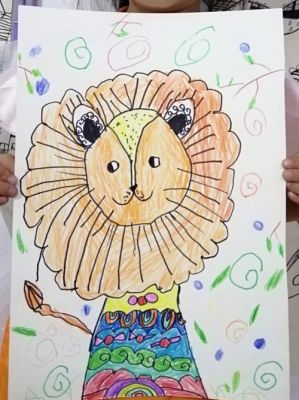 小学生画的大狮子（小学生画狮子绘画作品）-图1