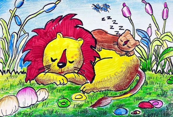 小学生画的大狮子（小学生画狮子绘画作品）-图3